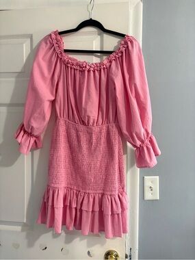 Petal & Pup Pink Off-Shoulder Ruffle Mini Dress